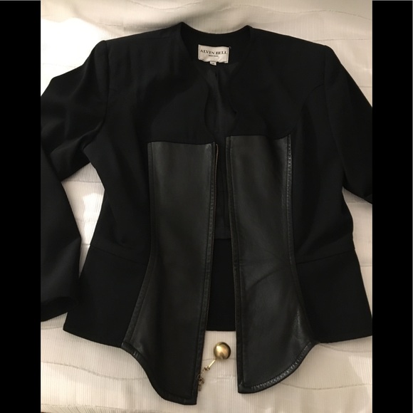 Black leather paneled blazer - Picture 2 of 5